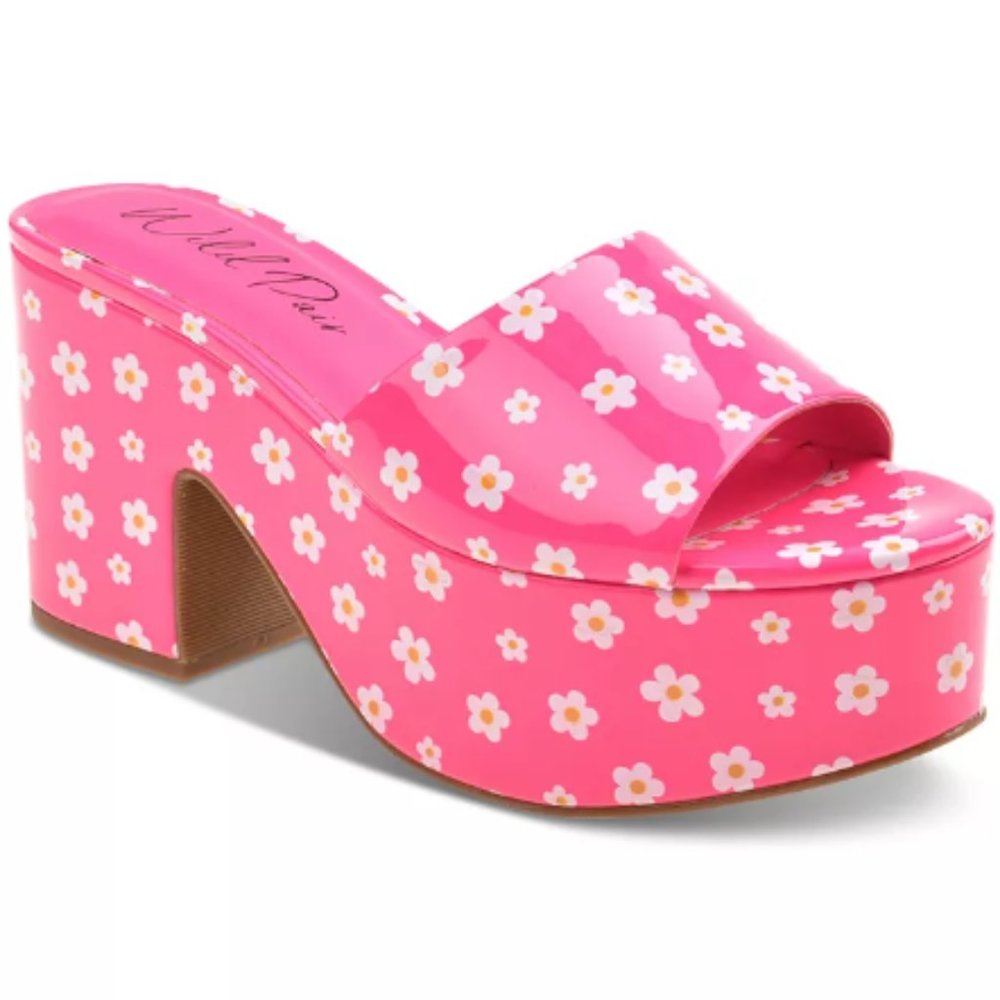 Wild Pair Womens Melborne Slip On Chunky Platform Sandals Pink Daisy Size 7M NWB